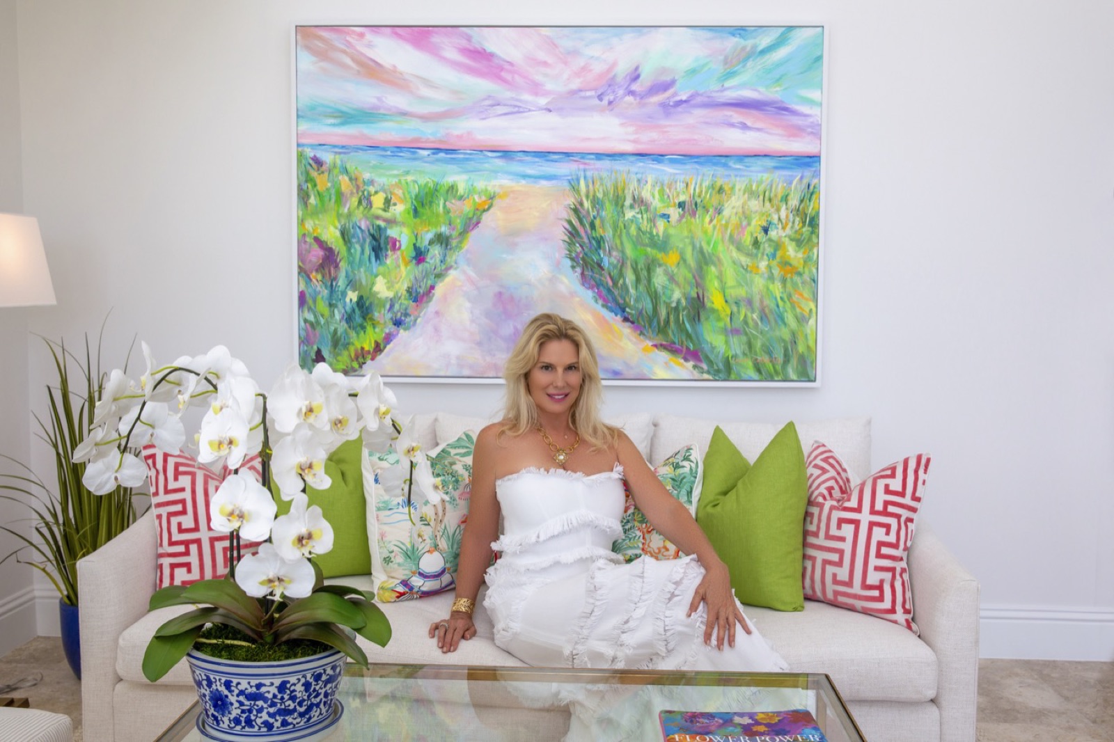Artist Carol Calicchio in her studio with her work